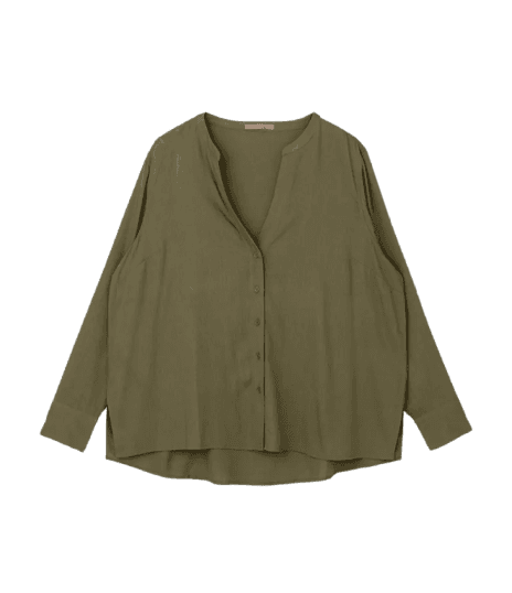 Camisa em Viscose e Linho com Gola Padre Curve & Plus Size