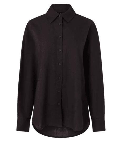 Camisa em Viscolinho com Manga Longa e Abotoamento Marrom Escuro