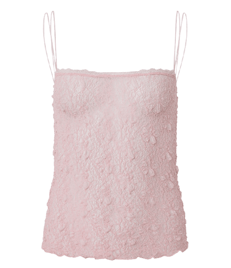 Blusa de Alcinha Dupla em Renda Texturizada Rosa