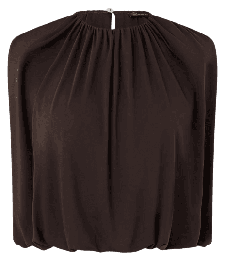 Blusa Balonê em Microfibra com Ombreira Marrom