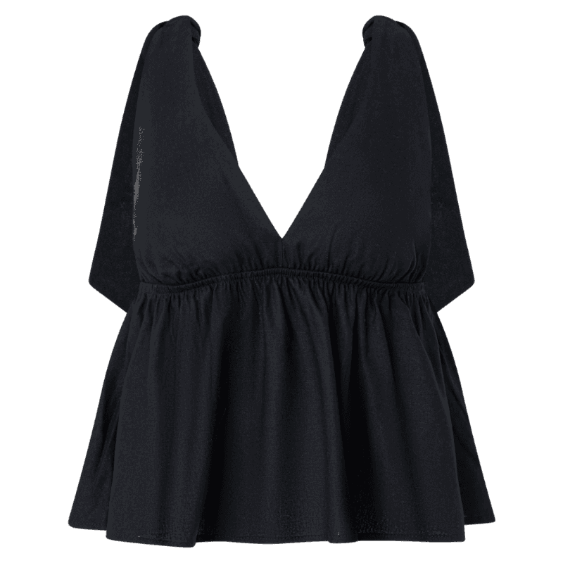 Blusa Sem Manga em Viscolinho com Decote V Preto