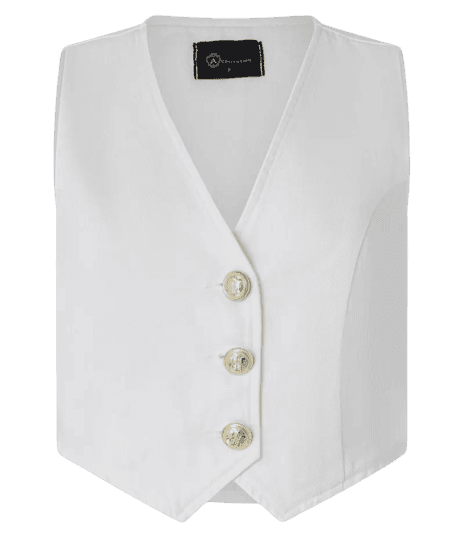 Colete em Sarja com Botões de Brasão e Pences Off White