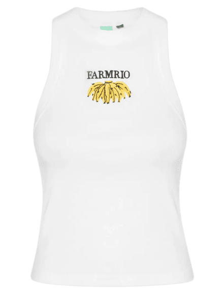 Regata Feminina Cropped Bordada Banana Branco Farm