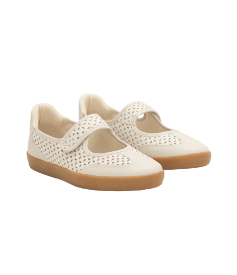 Tênis Mary Jane em PU com Detalhes Vazados Off White