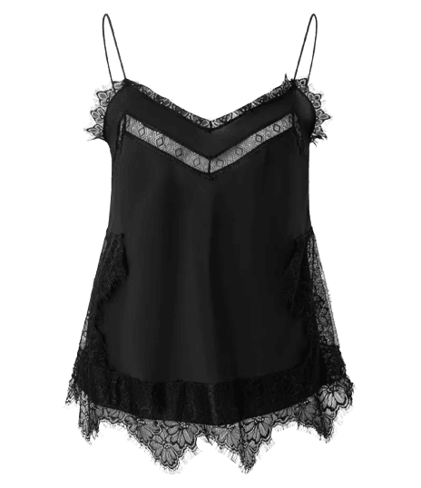 Blusa em Cetim com Detalhes em Renda e Fenda Lateral Preto