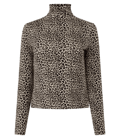 Blusa em Meia Malha com Gola Alta e Estampa Animal Print Preto