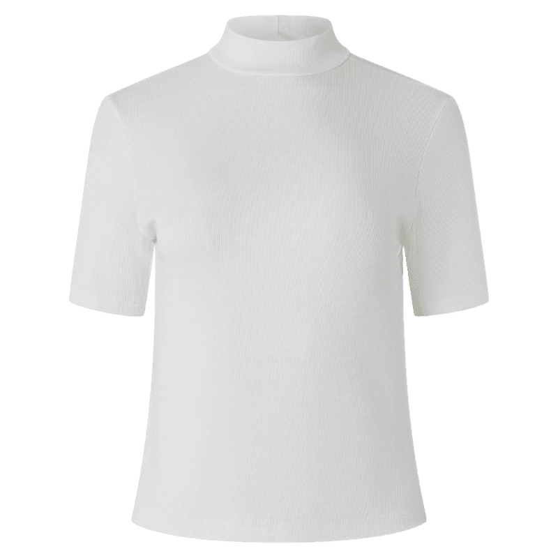 Blusa Regular em Ribana com Gola Alta Branco