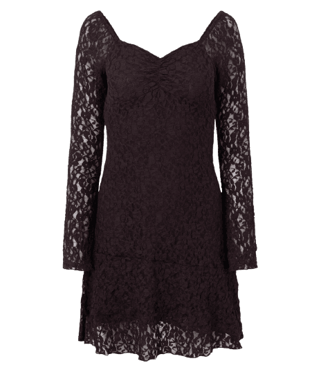 Vestido Curto Manga Longa em Renda Texturizada