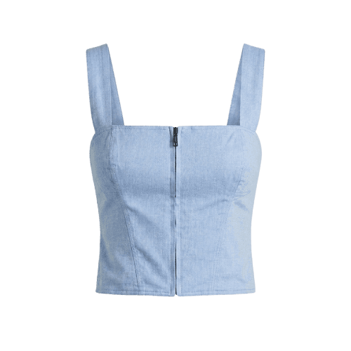 Top De Algodao Ziper Pate Coberta Azul