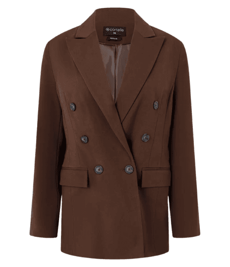 Blazer Alongado em Alfaiataria com Botões Marrom