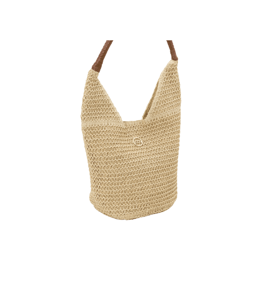 Bolsa de Praia em Palha com Alça de PU Trançada Bege