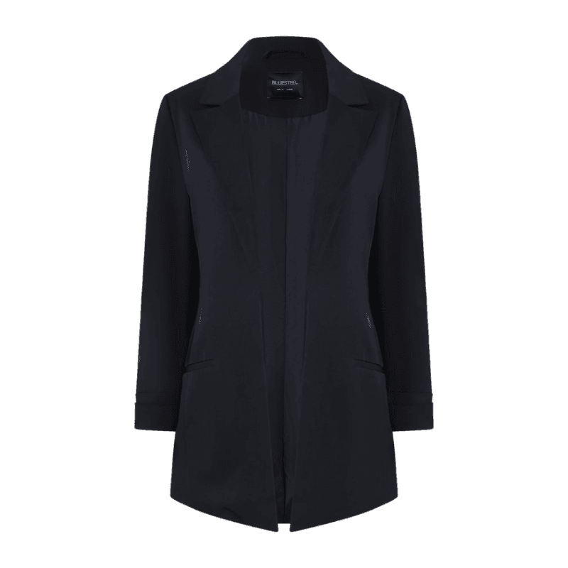 Blazer Alongado em Alfaiataria com Prega nas Mangas Preto