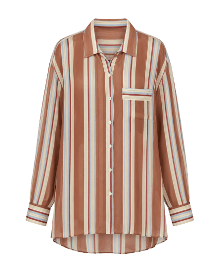 Camisa De Georgette Oversized Com Bolso Listrada