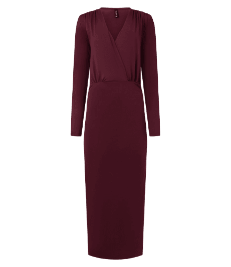 Vestido New Midi Transpassado em Jersey com Ombreiras