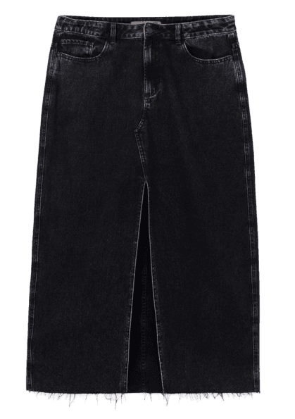 Saia Longa Jeans Com Fenda Frontal Curve & Plus Size Preto
