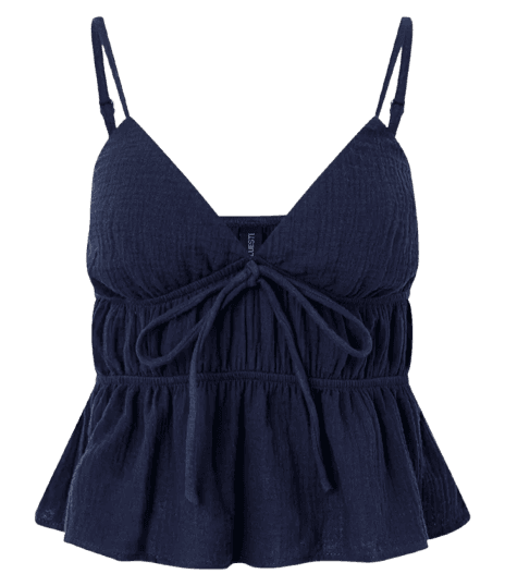 Blusa Frente Única em Algodão Texturizado com Amarração Frontal Azul