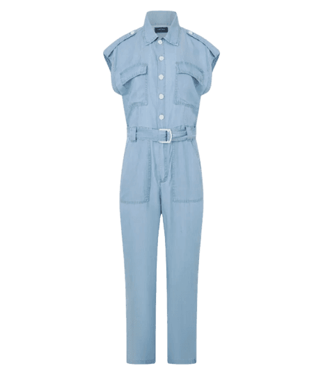 Macacão Longo em Liocel com Cinto e Bolsos Utilitários Azul Claro