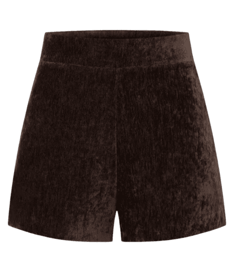 Short Curto Aveludado com Zíper Lateral Marrom