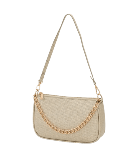 Bolsa Shoulder Baguete com Alça de Ombro e Detalhe Corrente