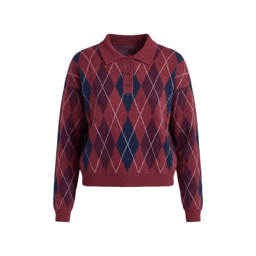 Blusa De Tricô Polo Xadrez Argyle