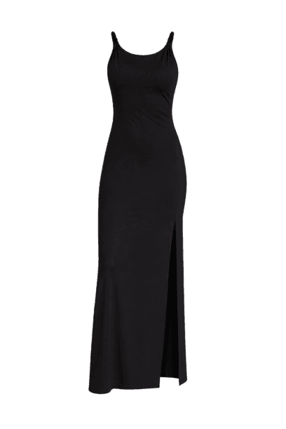 VESTIDO LONGO ALÇAS RETORCIDAS E FENDAS PRETO