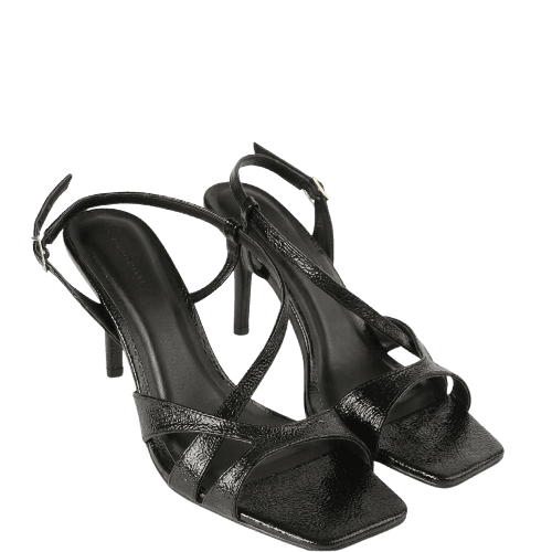 Sandália feminina salto fino texturizada - Preto