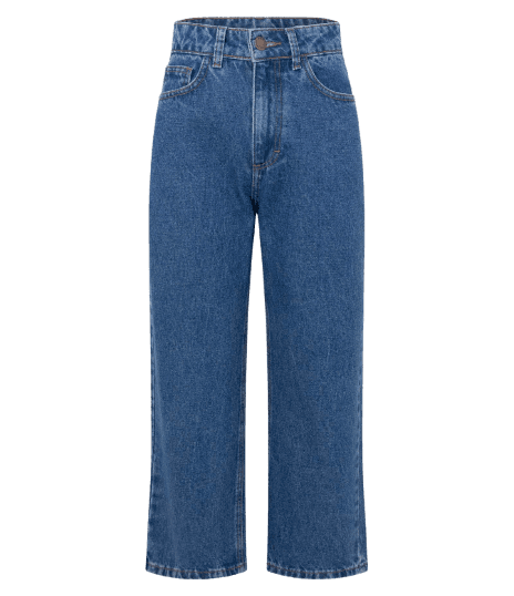 Calça Cropped Reta Jeans com Cintura Alta