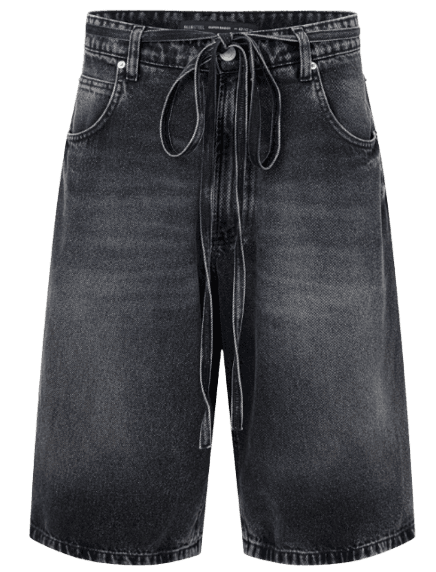 Bermuda Jorts Super Baggy em Jeans com Cinto Amarração Preto
