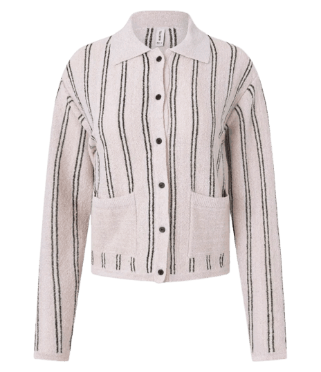 Cardigan em Tricô com Gola Polo e Bolsos Frontais Rosa Claro