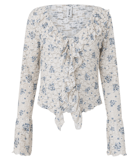 Blusa Bata em Renda Floral Liberty com Babados