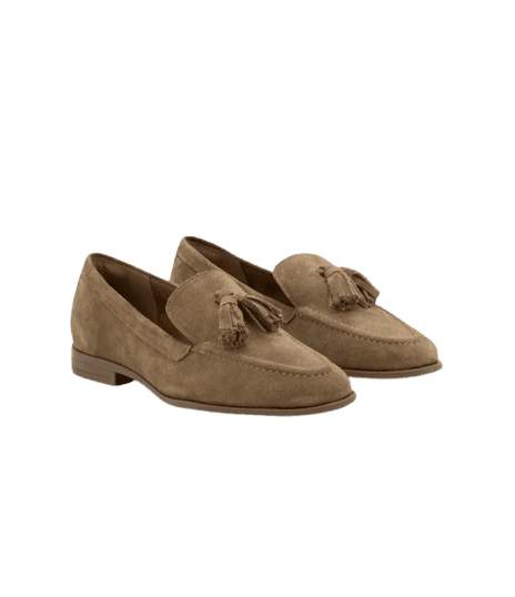 Sapato Mocassim em Camurça com Franja Marrom Claro