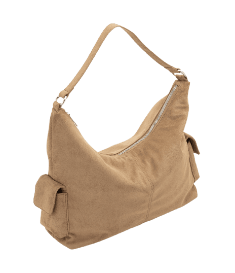 Bolsa Hobo Média em Suede com Detalhes Metalizados