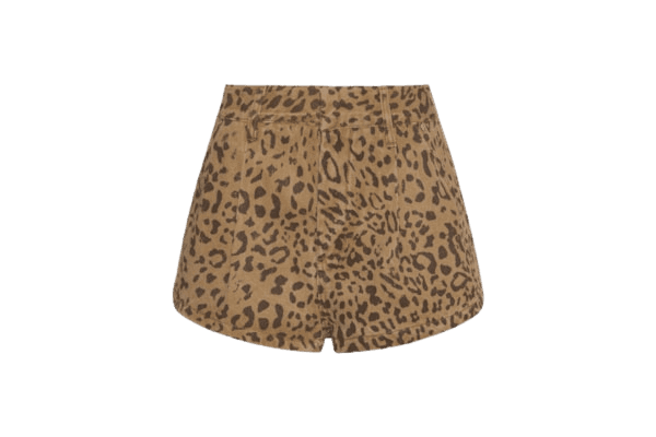 Short Feminino Sarja Alfaiatado Pregas Onça Animal Print Animale Jeans