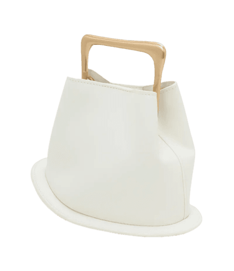 Bolsa Bucket Pequena com Alça de Mão em Metal Base Bola em Metal Off White