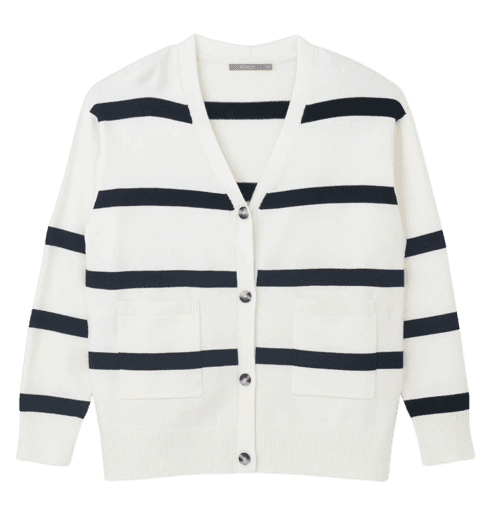 Cardigan Em Tricô Listrado Com Bolsos Curve & Plus Size Off White