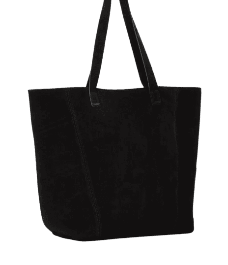 Bolsa Tote em Camurça com Costura Aparente Preto