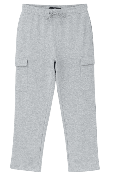 Calça Baggy em Moletom com Bolso Cargo Cinza