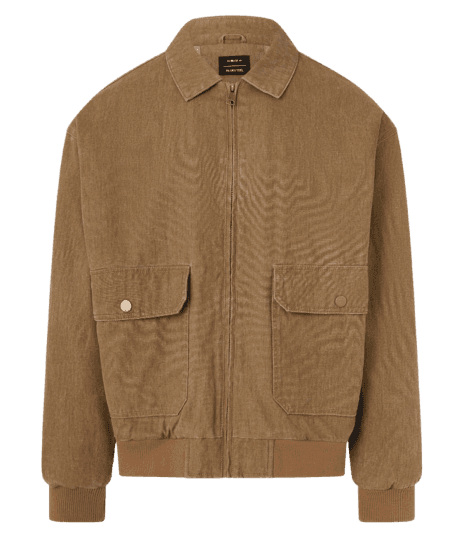 Jaqueta Bomber Em Sarja Com Bolsos Cargo Marrom