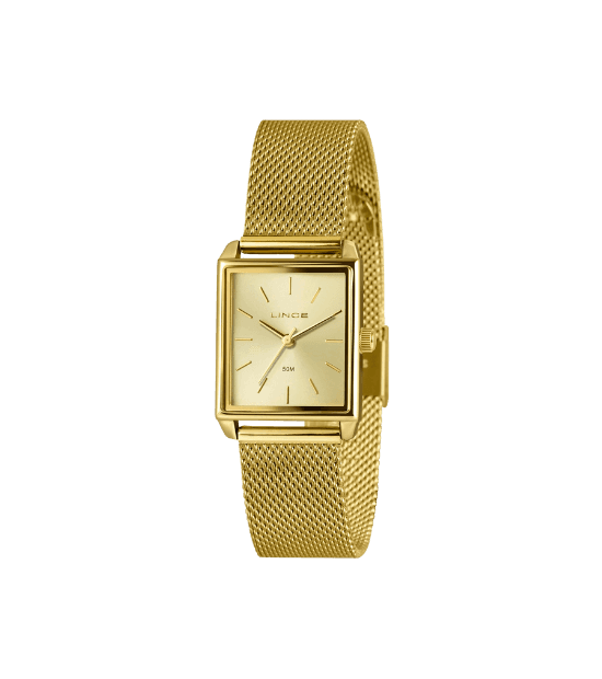 Relógio de Metal Lince Feminino Analógico com Caixa de Metal e Pulseira de Aço LQG4766L25 C1KX Dourado