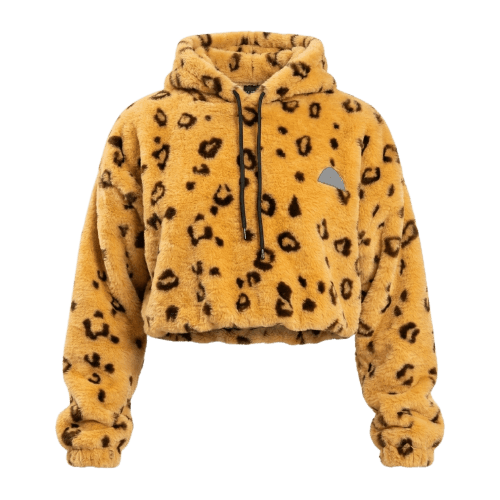 HOODIE CROPPED FAUX FUR BAW LEOPARD
