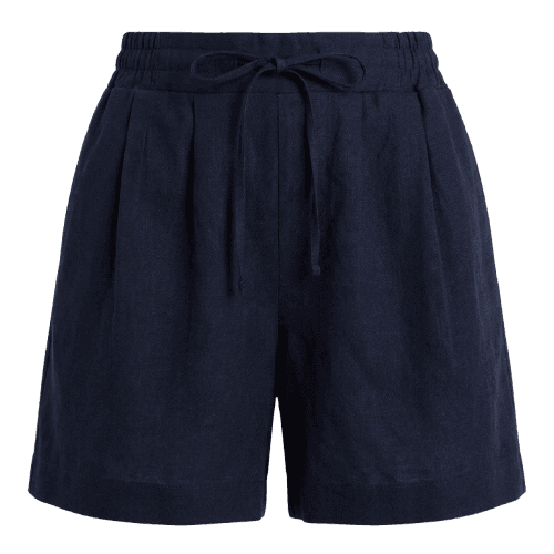 Short Feminino com Linho e Pregas Cós Elástico Azul