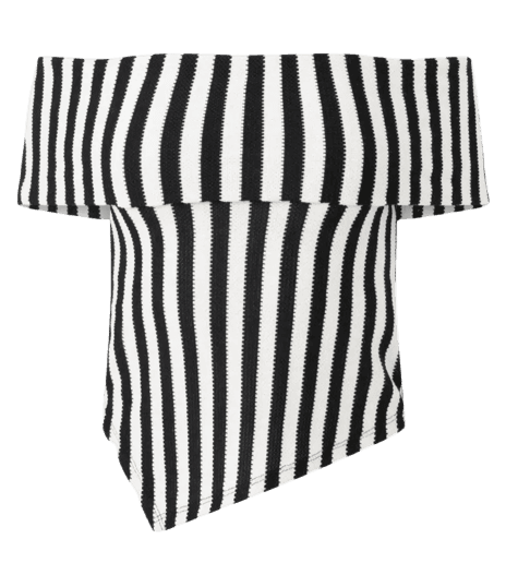 Blusa Ombro a Ombro Super Curta com Listras Texturizadas