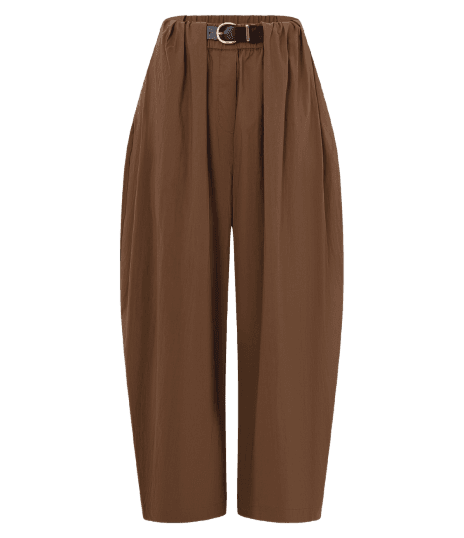 Calça Barrel em Algodão com Pregas Frontais e Cinto