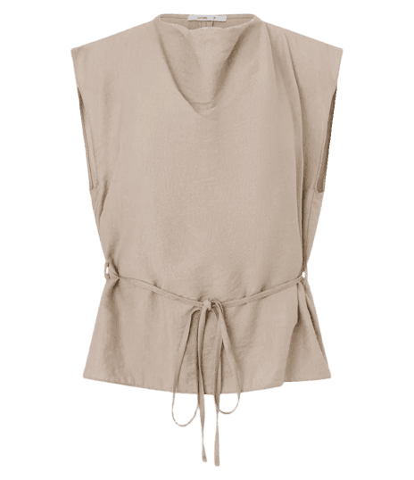 Blusa Manga Curta em Crepe com Decote Degagê e Amarração Bege