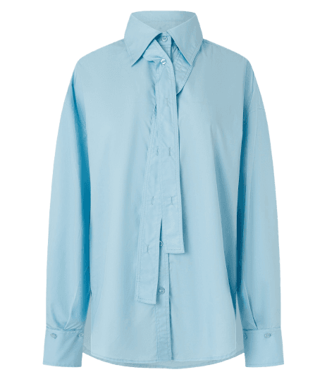 Camisa Oversized Listrada em Tricoline com Faixa Aplicada de Vista Frontal e Punhos Removíveis