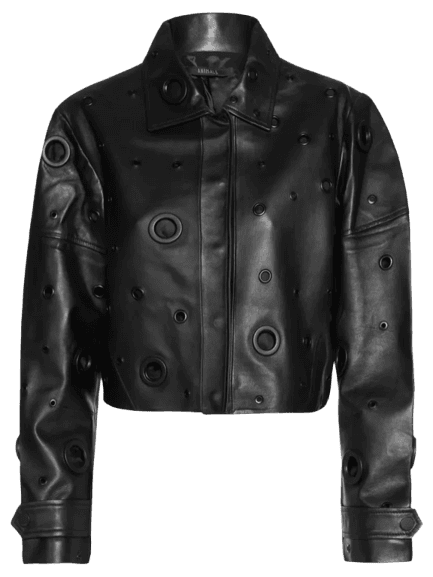 Jaqueta Feminina De Couro Multi Ilhoses Preto Animale