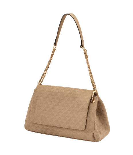 Bolsa Shoulder Média em Suede com Textura Triângulos