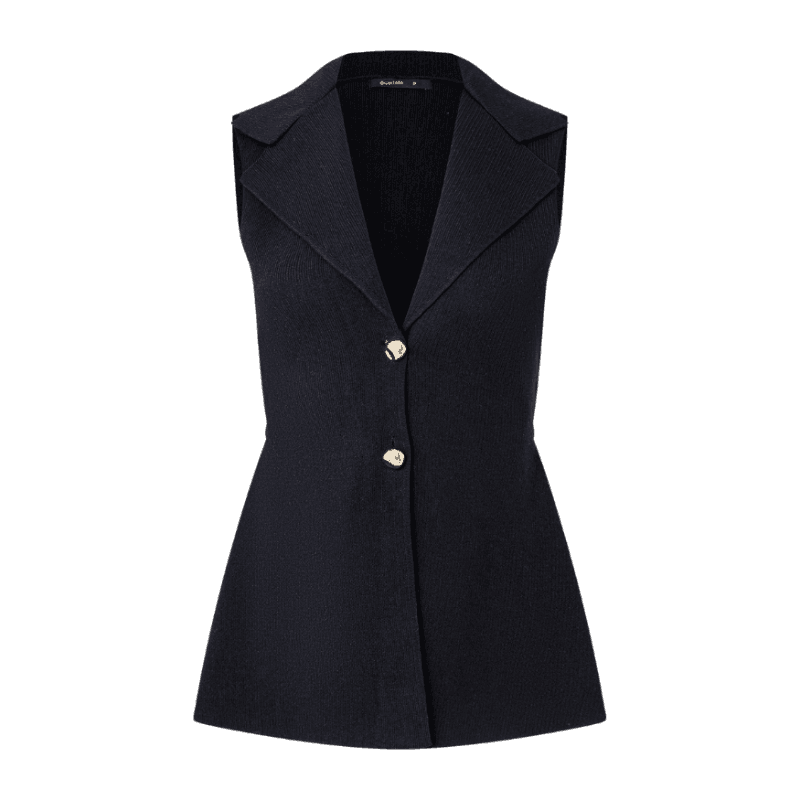 Colete Alongado em Tricô com Botões Preto