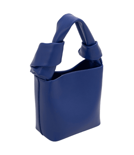 Bolsa Pequena em Couro com Alça de Mão e Detalhe de Nó Azul