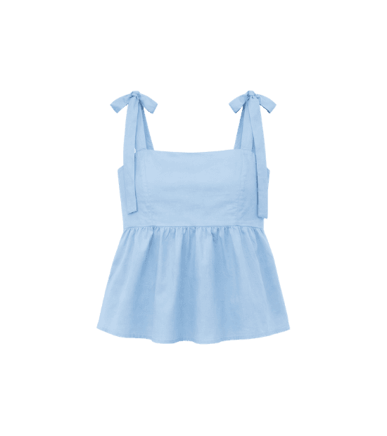 blusa feminina de algodão evasê com amarração azul